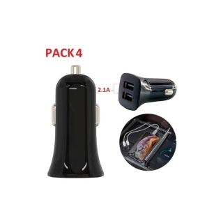 Pack 4 Chargeur Voiture - Mini Allume Cigare - 2 Ports USB