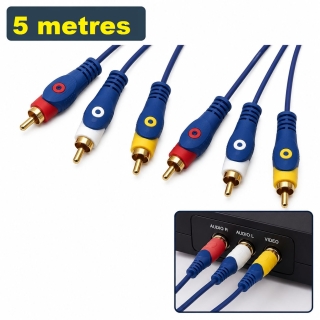 Câble RCA Audio/Vidéo 3 RCA vers 3 RCA – 5 Mètres