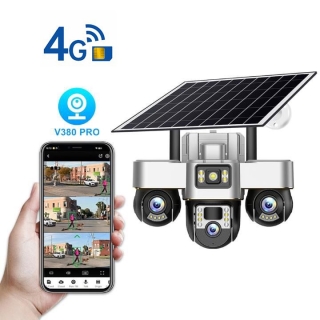 Caméra de Surveillance Solaire 4G V380 Pro PTZ Triple Objectif