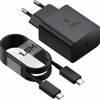 Pack Chargeur Secteur Super Fast Charging 45W + Câble USB-C vers USB-C (1.8m) - Noir