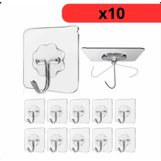 Lot de 10 Crochets Muraux Auto Adhésifs Transparents