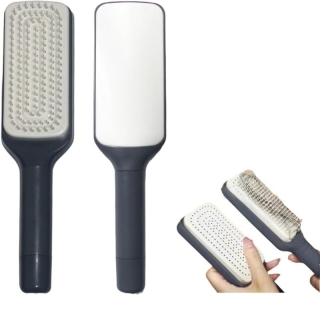Brosse À Cheveux Auto nettoyante Avec Poils Rétractables Gris