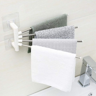 Porte-serviettes mural en acier inoxydable avec 4 barres pivotantes