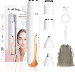 Rasoir électrique femme 4-en-1 rechargeable – épilateur visage, sourcils, nez et zones intimes