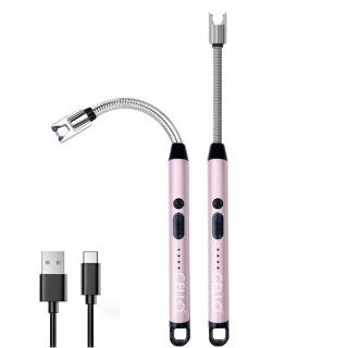 Briquet Électrique Rechargeable Cello – USB, Flexible 360°, Résistant au Vent (Rose)