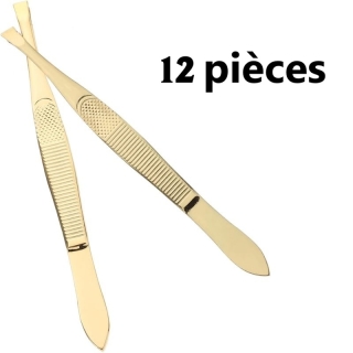 Kit de 12 Pinces à Épiler Sourcils (4 Dorées, 4 Noires, 4 Bronze, 4 Bronze Clair)