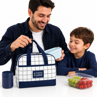 Sac Lunch Box Bleu Isotherme Imperméable Enfant, Homme & Femme 23 × 20 × 10 cm