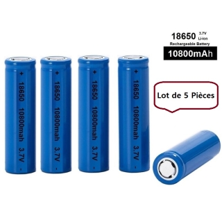 Lot de 5 Piles Rechargeables 3.7V 18650 10800mAh Dessus Plat