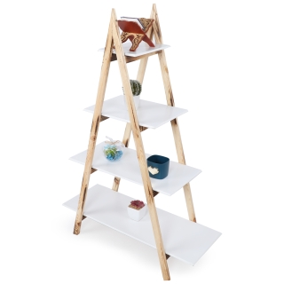 Étagère Echelle en bois forme triangle 4 planches de rangement 118 x 33 cm