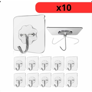 Lot de 10 Crochets Muraux Auto Adhésifs Transparents