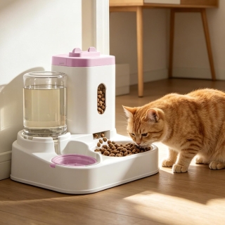 Mangeoire Automatique de Nourriture et d'Eau pour Chat et Chien (220 ml + 800 ml) Rose