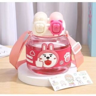 Gourde Enfant Rose 1000 ml Sans BPA – Motif Lapin & Ours