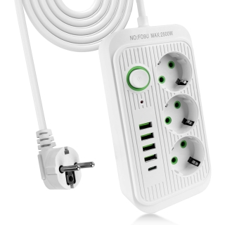 Multiprise Avec 3 Prises AC, 4 Ports USB-A & 1 Port USB-C