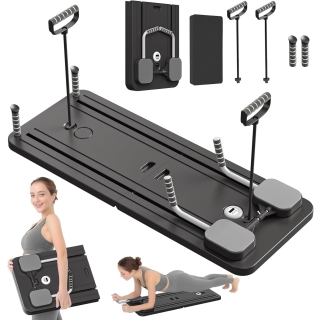 Planche De Fitness Noire Multifonctionnelle - Pliable, Avec Bandes De Résistance Et Minuteur