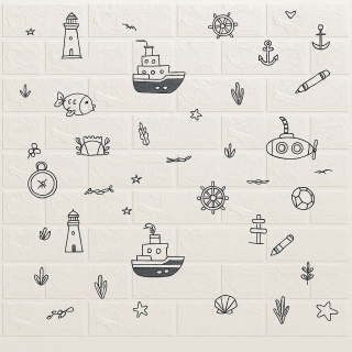 Panneau Mural 3D Adhésif Anti-Humidité – 77×70 cm – Motif Marin