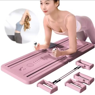 Planche De Fitness Rose Multifonctionnelle - Pliable, Avec Bandes De Résistance Et Minuteur