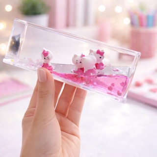 Décoration de Voiture Acrylique 3D – Motif Kawaii avec Liquide Pailleté