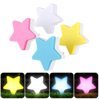 Pack de 4 Mini Veilleuses LED Motif Étoile – Bleu, Blanc, Jaune & Rose avec Interrupteur