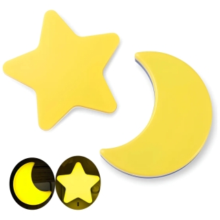 Pack de 2 Mini Veilleuses LED Étoile & Croissant – Jaune – Avec Interrupteur