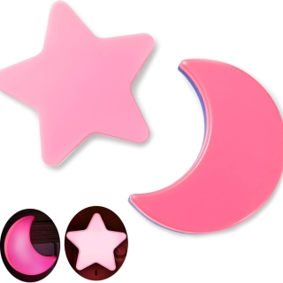 Pack de 2 Mini Veilleuses LED Étoile & Croissant – Rose – Avec Interrupteur