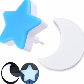Pack de 2 Mini Veilleuses LED Étoile & Croissant – Étoile Bleue & Croissant Blanc – Avec Interrupteur