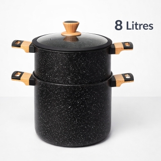 SIZAR Couscoussier en Granite 8 L – 24 cm - Noir - Modèle HK431