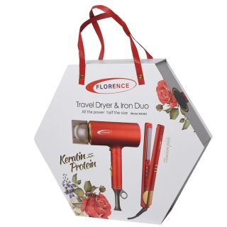 Florence Coffret Coiffage 2-en-1 : Sèche-Cheveux 2200W & Lisseur – Rouge - Modèle HK383