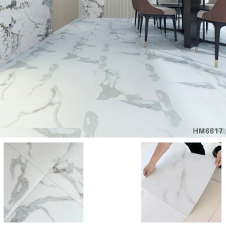 Pack de 10 Carreaux PVC Autocollants pour Sol – 60 × 60 cm – Blanc Marbre - Modèle 6617