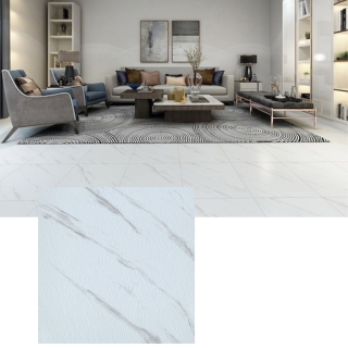 Pack de 10 Carreaux PVC Autocollants pour Sol – 60 × 60 cm – Blanc Effet Marbré - Finition Mate - Modèle 8808
