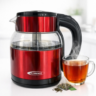 FLORENCE Bouilloire Électrique 2L – 1500W – Verre & Plastique - Rouge - Modèle HK464