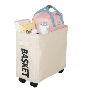 Panier à Linge Et De Rangement Pliable Avec 4 Roues 40 x 20 x 35 cm En Beige