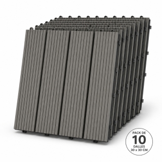 Pack de 10 Dalles Clipsables WPC 30×30 cm – Gris, Imperméables & Antidérapantes
