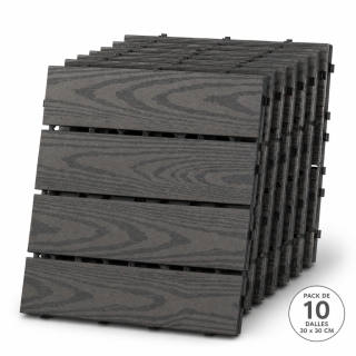 Pack de 10 Dalles Clipsables WPC 30×30 cm – Gris, Imperméables & Antidérapantes