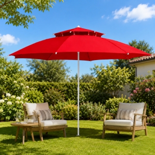 Parasol Grand Modèle Haute Qualité Double Toit Forme Rond 2.50 mètres - Rouge