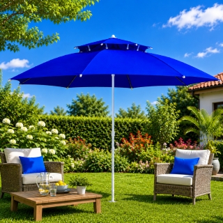 Parasol Grand Modèle Haute Qualité Double Toit Forme Rond 2.50 mètres - Bleu