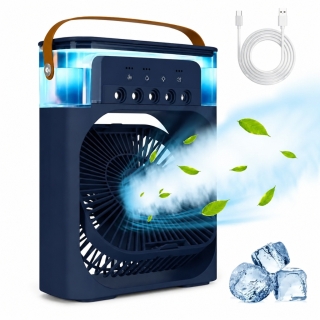 Mini Climatiseur Portable USB Type-C – 3 Vitesses – Veilleuse LED – Réservoir 300 ml - Bleu