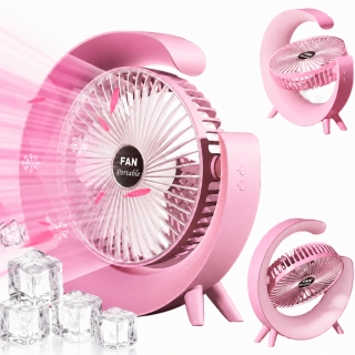 Ventilateur de Bureau Rechargeable LED – 3 Vitesses, Rotation 180° - Rose