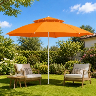Parasol Grand Modèle Haute Qualité Double Toit Forme Rond 2.50 mètres - Orange