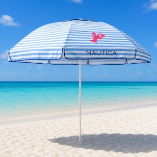 Parasol de Plage Nautica Double Toit Rond 2,2 m - Rayures Bleu et Blanc