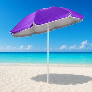 Parasol de Plage Rond 1.7 m Double Toit Anti-UV Inclinable – Violet