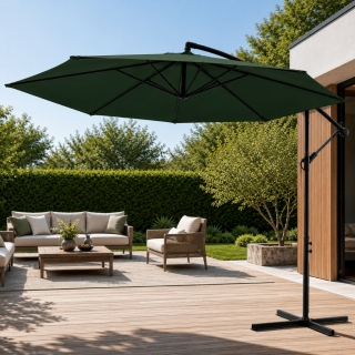 Parasol de Jardin Déporté Double Toit 3,5 m – Inclinable avec Manivelle – Vert