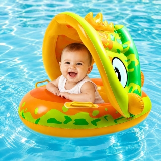 Bouée Gonflable Dinosaure Avec Pare-Soleil pour Enfant – Jaune – 70 x 70 cm