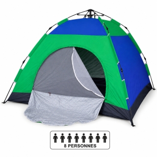 Tente Automatique 8 Places – 2.,5 x 2,5 x 1,65 m – Tente Portable avec Sac de Transport - Bleu & Vert
