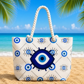 Sac de Plage – Motif Œil Protecteur Bleu 50 x 37 x 14 cm