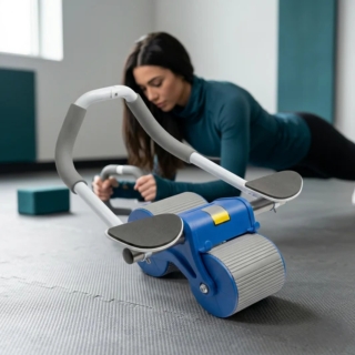 Roue Abdominale Intelligente avec Minuteur Intégré – Support Téléphone & Tapis Genoux Inclus - Bleu