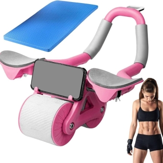 Roue Abdominale Intelligente avec Minuteur Intégré – Support Téléphone & Tapis Genoux Inclus - Rose