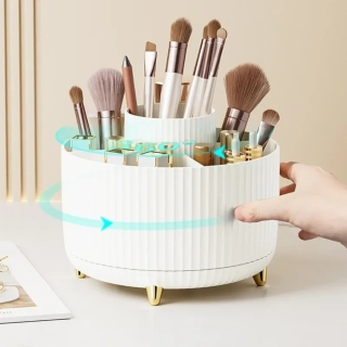 Organisateur de Maquillage Rotatif 360° – 5 Compartiments – Blanc