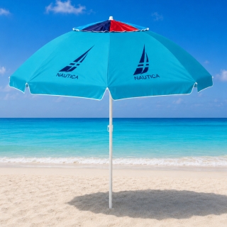 Parasol de Plage Double Toit Bleu Motif Nautica - 2.2 m
