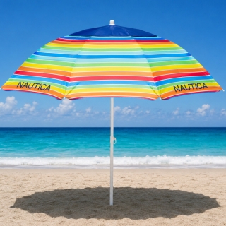 Parasol de Plage Double Toit Multicolore Motif Nautica - 2.2 m