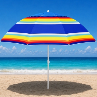Parasol de Plage Double Toit Multicolore Rayuré- 2.2 m